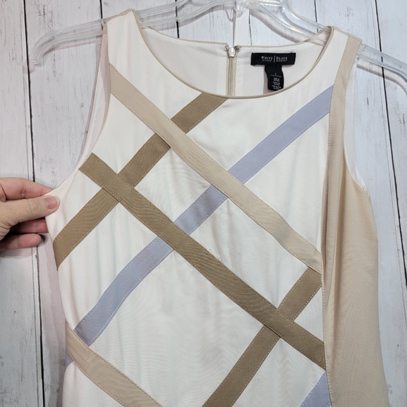 WHITE HOUSE BLACK MARKET WHBM Colorblock Sheath Dress Khaki White Size 2. - Picture 3 of 8